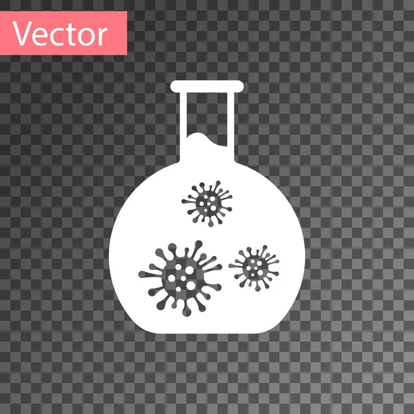 Weißes Labor-Reagenzglas mit Virus und Bakterien-Symbol isoliert auf transparentem Hintergrund. Analyse Mikroorganismus, Forschung, Diagnose. Vektorillustration — Stockvektor