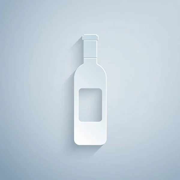Papper skära flaska vin ikonen isolerad på grå bakgrund. Papperskonst stil. Vektor illustration — Stock vektor