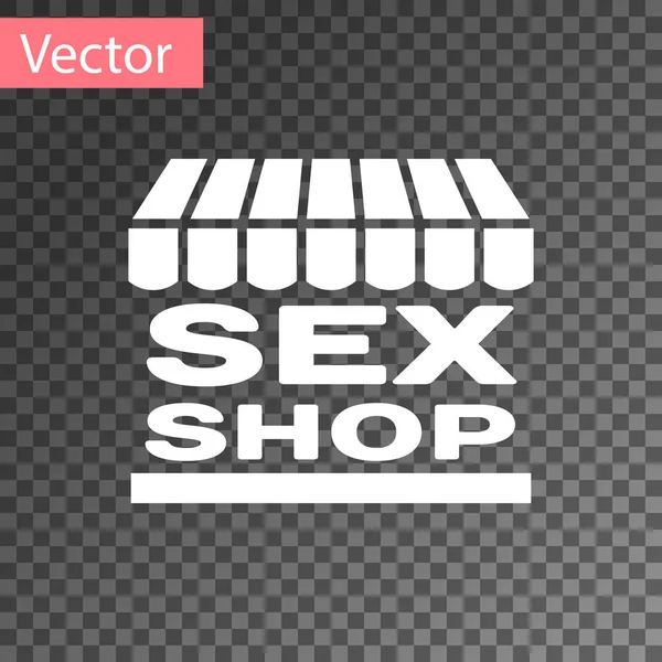 White Sex shop building with striped awning icon isolated on transparent background. Sex shop, online sex store, adult erotic products concept. Vector Illustration
