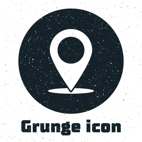 Grunge Mapa ikona PIN izolowane na białym tle. Nawigacja, wskaźnik, lokalizacja, mapa, GPS, kierunek, miejsce, kompas, kontakt, koncepcja wyszukiwania. Ilustracja wektorowa — Wektor stockowy