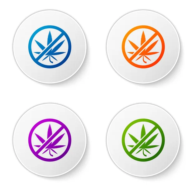 Kleur Stop marihuana of cannabis blad icoon geïsoleerd op witte achtergrond. Geen marihuana roken. Hennep symbool. Stel pictogrammen in cirkel knoppen. Vector Illustratie — Stockvector