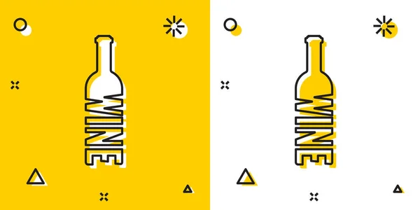 Bouteille noire d'icône du vin isolée sur fond jaune et blanc. Une bouteille de vin. Formes dynamiques aléatoires. Illustration vectorielle — Image vectorielle