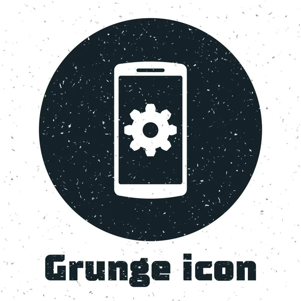 Grunge-Einstellung auf Smartphone-Symbol isoliert auf weißem Hintergrund. Handy und Ausrüstung. Anpassung, Service, Einstellung, Wartung, Reparatur, Reparatur. Vektorillustration — Stockvektor