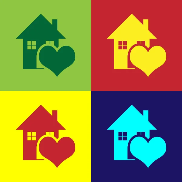 Цвет Дом с иконкой в форме сердца, выделенной на цветном фоне. Символ любви. Семья, недвижимость и недвижимость. Векторная миграция — стоковый вектор