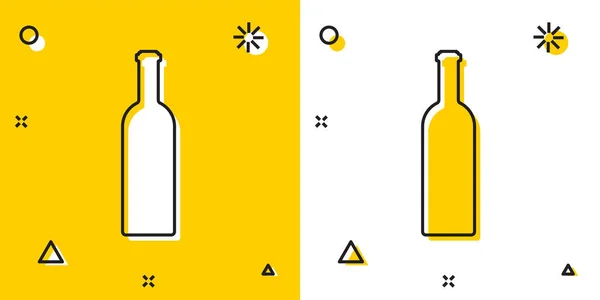 Bouteille noire d'icône du vin isolée sur fond jaune et blanc. Formes dynamiques aléatoires. Illustration vectorielle — Image vectorielle