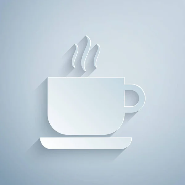 Papiergeschnittene Kaffeetasse Symbol isoliert auf grauem Hintergrund. Teetasse vorhanden. Heißes Getränk Kaffee. Papierkunst. Vektorillustration — Stockvektor