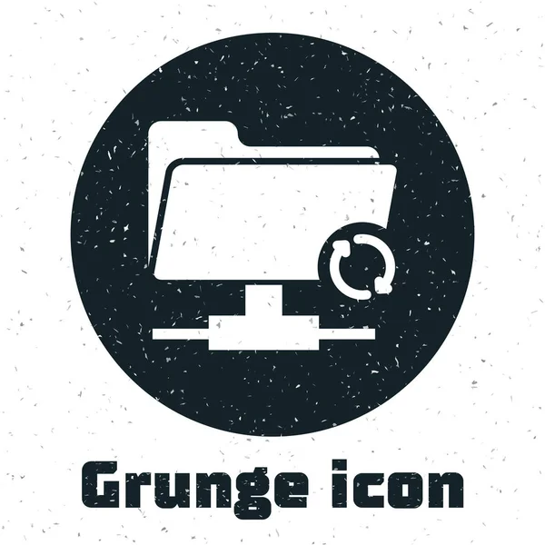 Grunge FTP sincronizar atualizar ícone isolado no fundo branco. Atualização de software, protocolo de transferência, roteador, gerenciamento de ferramentas de trabalho em equipe, processo de cópia. Ilustração vetorial — Vetor de Stock