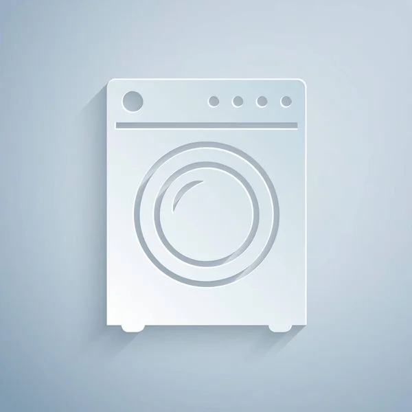 Icona Rondella tagliata di carta isolata su sfondo grigio. Icona della lavatrice. Lavatrice - lavatrice. Simbolo dell'elettrodomestico. Stile cartaceo. Illustrazione vettoriale — Vettoriale Stock