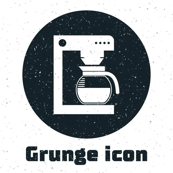 Grunge Machine à café avec icône de pot en verre isolé sur fond blanc. Illustration vectorielle — Image vectorielle