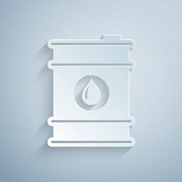 Corte de papel Icono de barril de petróleo aislado sobre fondo gris. Estilo de arte de papel. Ilustración vectorial — Vector de stock