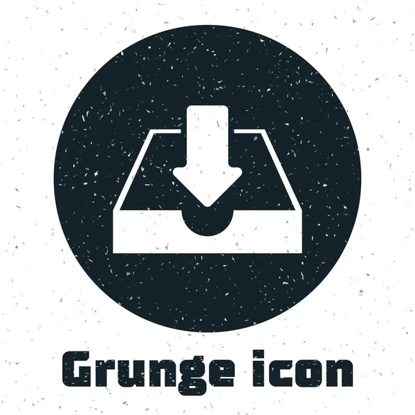 Grunge Download inbox icoon geïsoleerd op witte achtergrond. Vector illustratie — Stockvector