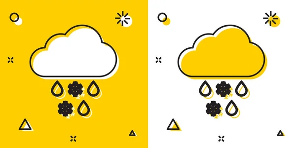Nuvem Negra com ícone de neve e chuva isolado em fundo amarelo e branco. Ícone meteorológico. Formas dinâmicas aleatórias. Ilustração vetorial —  Vetores de Stock