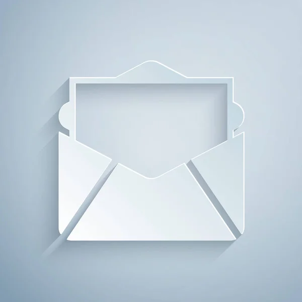 Kağıt kesilmiş Posta ve e-posta simgesi gri arka planda yalıtılmış. Zarf sembolü e-posta. E-posta ileti işareti. Kağıt sanat tarzı. Vektör İllüstrasyonu — Stok Vektör