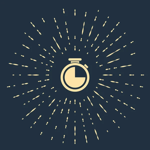 Beige stopwatch icoon geïsoleerd op donker blauwe achtergrond. Tijd timer teken. Abstracte cirkel willekeurige stippen. Vector illustratie — Stockvector