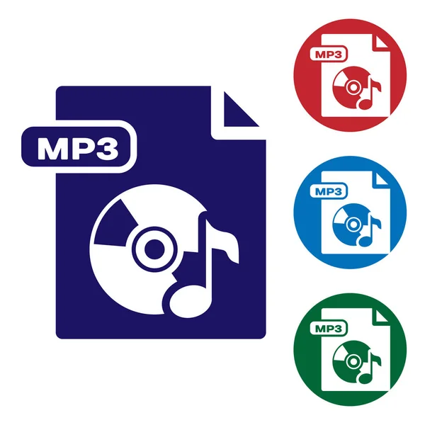 Blue MP3 file document. Download mp3 button icon isolated on white background. Mp3 music format sign. MP3 file symbol. Set color icons in circle buttons. Vector Illustration — Stock Vector