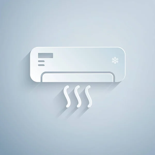 Papier geschnittene Klimaanlage mit Frischluft-Symbol isoliert auf grauem Hintergrund. Split-System Klimaanlage. Kühle und kalte Klimaanlage. Papierkunst. Vektorillustration — Stockvektor