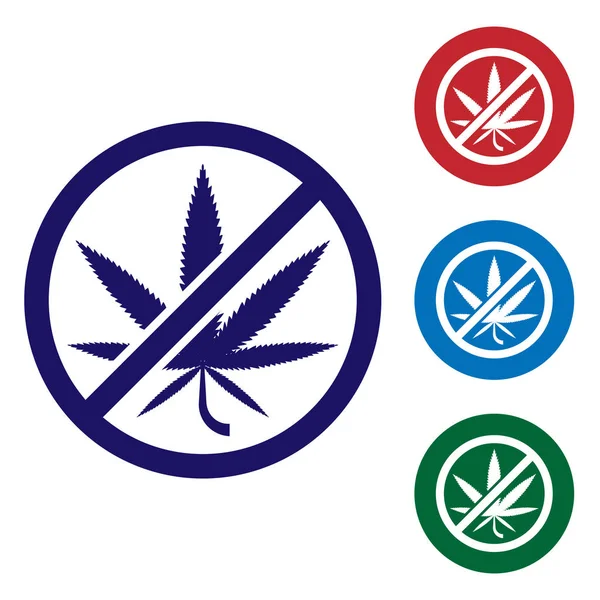Mavi Stop esrar veya esrar yaprağı simgesi beyaz arka plan üzerinde izole. Esrar içmek yok. Kenevir sembolü. Renk simgelerini daire düğmelerinde ayarlayın. Vektör İllüstrasyonu