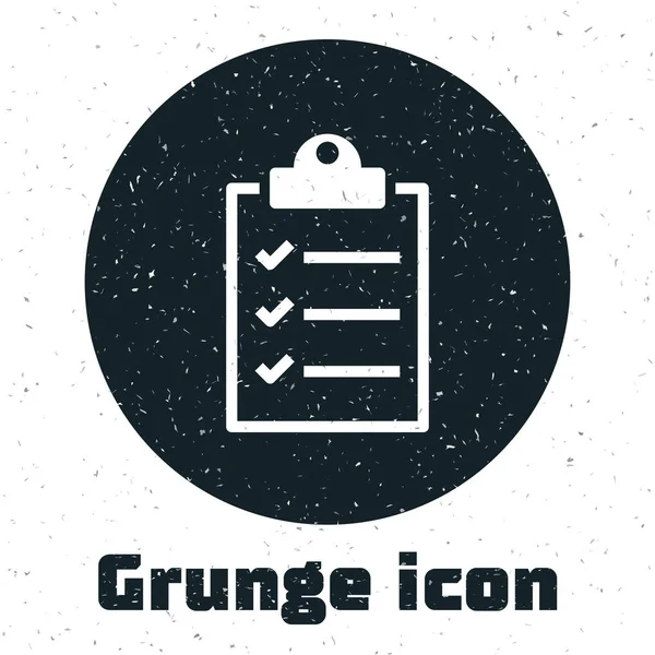 Grunge-Zwischenablage mit Checklisten-Symbol auf weißem Hintergrund. Vektorillustration — Stockvektor