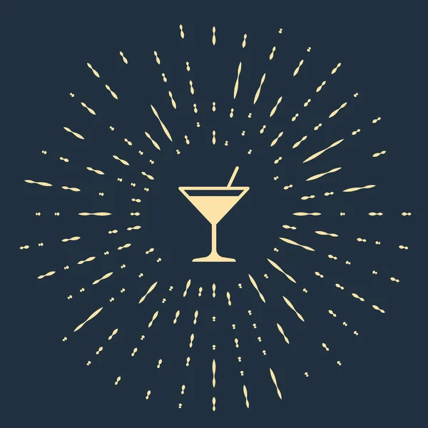 Ícone de vidro bege Martini isolado no fundo azul escuro. Ícone de cocktail. Ícone de vidro de vinho. Pontos aleatórios de círculo abstrato. Ilustração vetorial —  Vetores de Stock