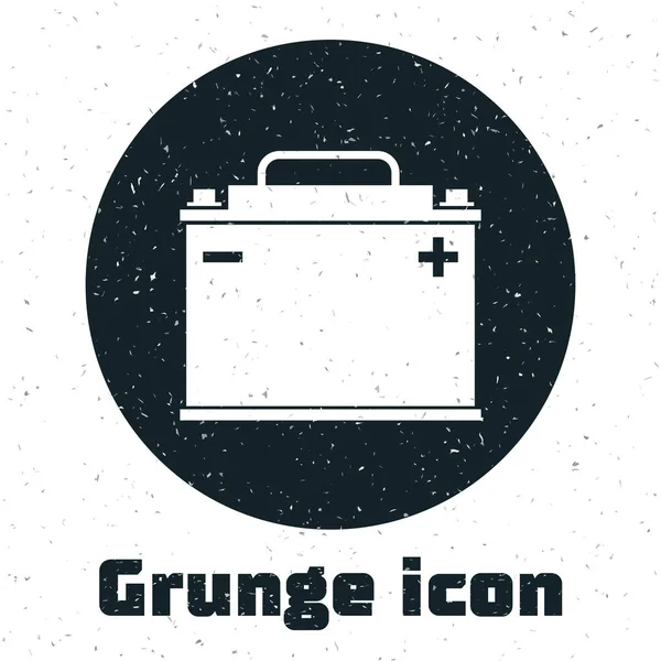 Grunge-Autobatterie-Symbol isoliert auf weißem Hintergrund. Akkumulatorbatterie und Akkumulatorbatterie. Vektorillustration — Stockvektor