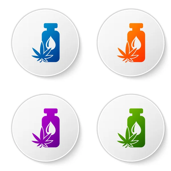 Kleur Medische marihuana of cannabis blad olijfolie drop icoon geïsoleerd op witte achtergrond. Cannabisextract. Hennep symbool. Stel pictogrammen in cirkel knoppen. Vector Illustratie — Stockvector