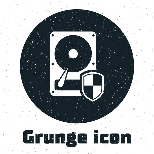 Grunge Disque dur icône de protection de disque dur isolé sur fond blanc. Illustration vectorielle — Image vectorielle