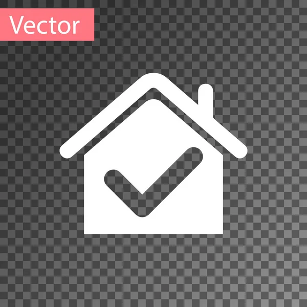 Casa Blanca con icono de marca de verificación aislado sobre fondo transparente. Agencia inmobiliaria o casa de campo clase elite ciudad. Ilustración vectorial — Vector de stock