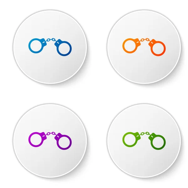 Kleur handboeien pictogram geïsoleerd op witte achtergrond. Pictogrammen instellen in de cirkel knoppen. Vector illustratie — Stockvector