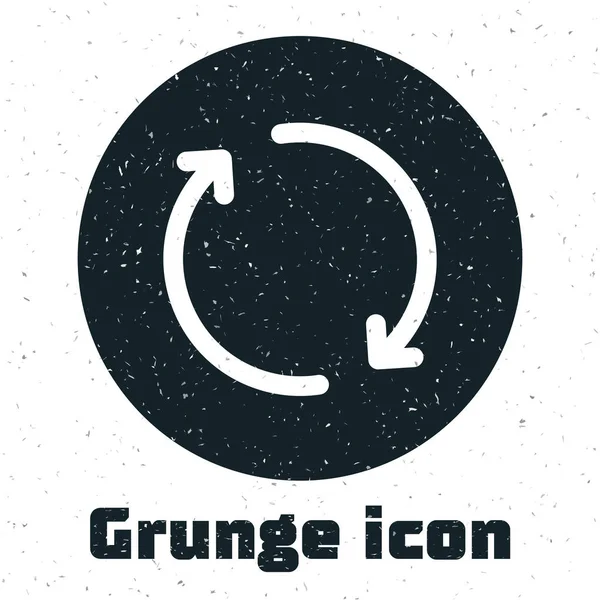 வெள்ளை பின்னணியில் தனிமைப்படுத்தப்பட்ட Grunge Refresh ஐகான். குறியீட்டை மீண்டும் ஏற்றவும். வட்ட அடையாளத்தில் சுழற்சி அம்புகள். வெக்டார் விளக்கம் — ஸ்டாக் வெக்டார்