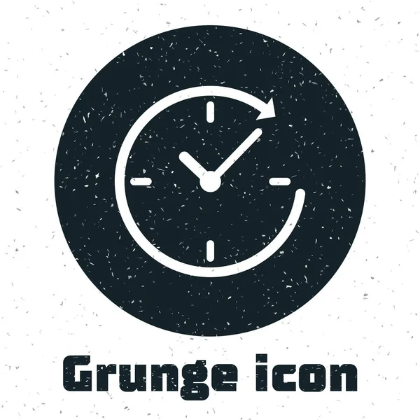 Relógio Grunge com ícone de seta isolado no fundo branco. Símbolo temporal. Seta de ícone de rotação no sentido horário e tempo. Ilustração vetorial —  Vetores de Stock