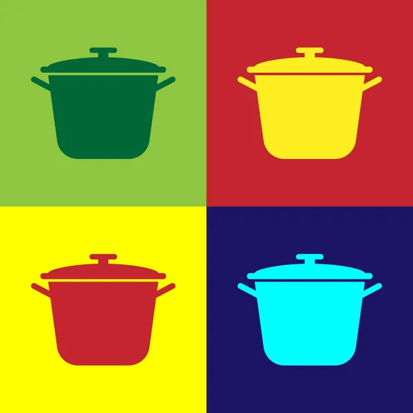 Icône de casserole de couleur isolée sur fond de couleur. Faire bouillir ou ragoût symbole de la nourriture. Illustration vectorielle — Image vectorielle