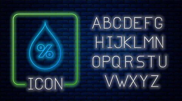 Блискуча піктограма неонової краплі води ізольована на фоні цегляної стіни. Аналіз вологості. Неоновий легкий алфавіт. Векторна ілюстрація — стоковий вектор