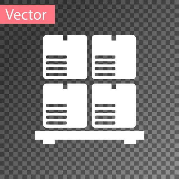 White Cardboard boxes on pallet icon isolated on transparent background. Closed carton delivery packaging box with fragile signs. Vector Illustration — Stock Vector