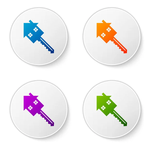 Farbenhaus mit Schlüsselsymbol isoliert auf weißem Hintergrund. das Konzept des schlüsselfertigen Hauses. setzen Sie Symbole in Kreis-Buttons. Vektorillustration — Stockvektor
