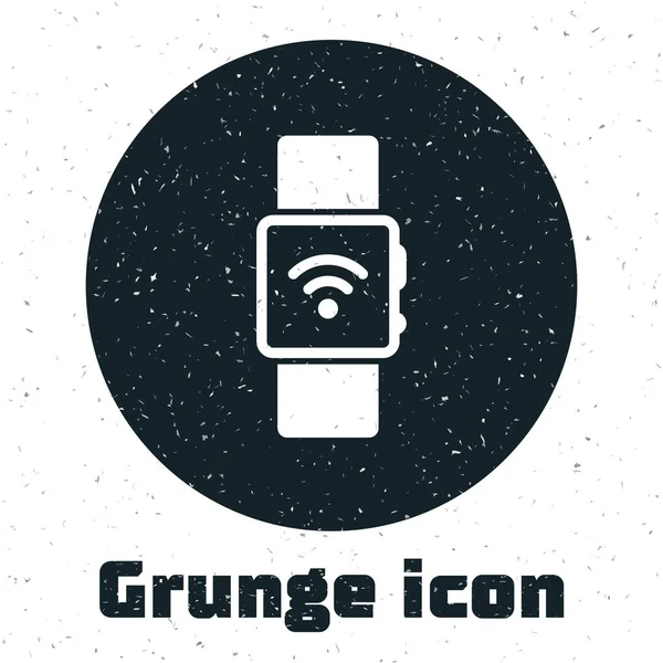Grunge Smartwatch com ícone de símbolo sem fio isolado no fundo branco. Ilustração vetorial — Vetor de Stock