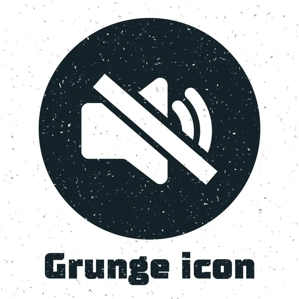 Grunge-Lautsprecher stummes Symbol isoliert auf weißem Hintergrund. Kein Klang-Symbol. Lautstärke aus Symbol. Vektorillustration — Stockvektor