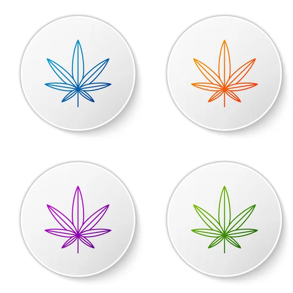 Kolor Medyczna marihuana lub ikona liści marihuany izolowane na białym tle. Symbol konopi. Ustaw ikony w przyciskach koła. Ilustracja wektora — Wektor stockowy