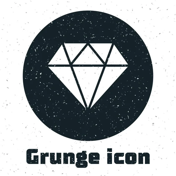 Grunge diamant ikon isolerad på vit bakgrund. Smycke symbol. Pärla sten. Vektor illustration — Stock vektor