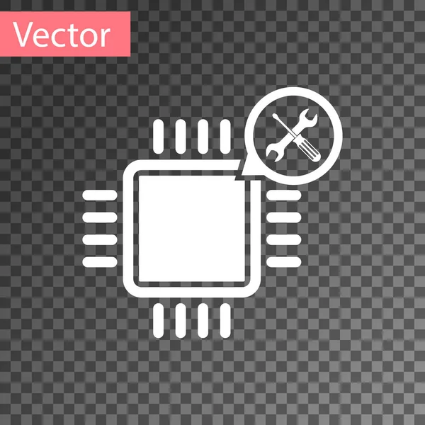 Processador branco com chave de fenda e ícone de chave de fenda isolado em fundo transparente. Ajuste, serviço, configuração, manutenção, reparação, fixação. Ilustração vetorial — Vetor de Stock