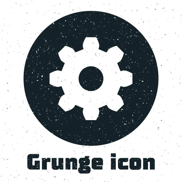 Grunge-Gear-Symbol isoliert auf weißem Hintergrund. Zahnradeinstellzeichen. Zahnrad-Symbol. Vektorillustration — Stockvektor