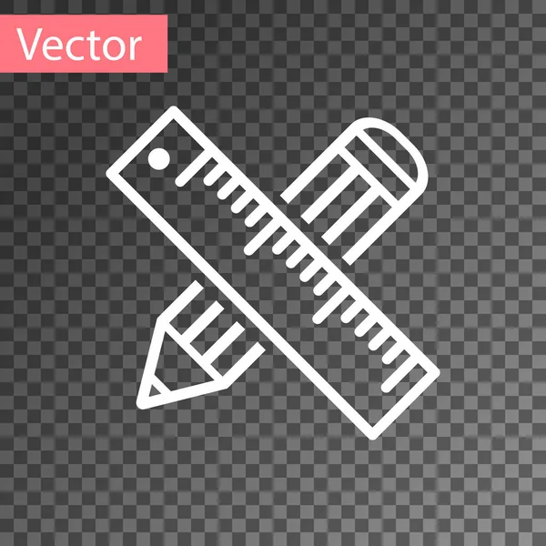 Weiß gekreuztes Lineal und Bleistift-Symbol isoliert auf transparentem Hintergrund. Geradliniges Symbol. Zeichen- und Lehrwerkzeuge. Vektorillustration — Stockvektor