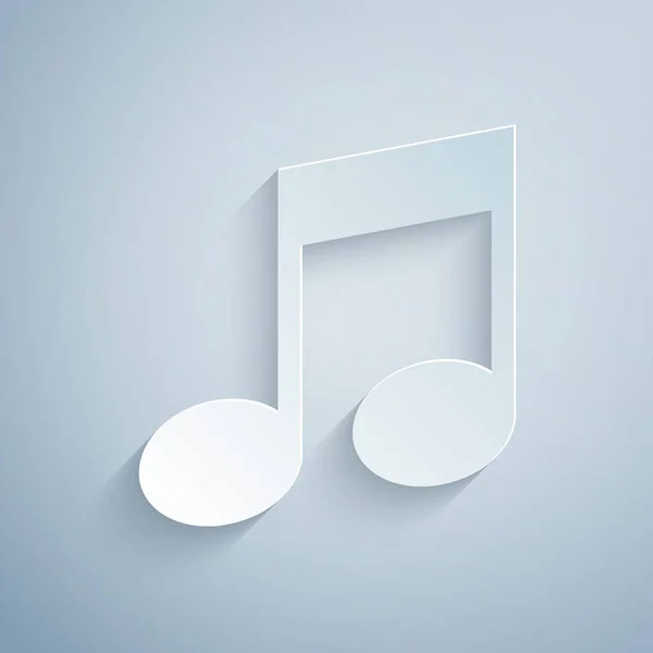 Pappersklipp Musik not, ton ikon isolerad på grå bakgrund. Papperskonst. Vektor Illustration — Stock vektor