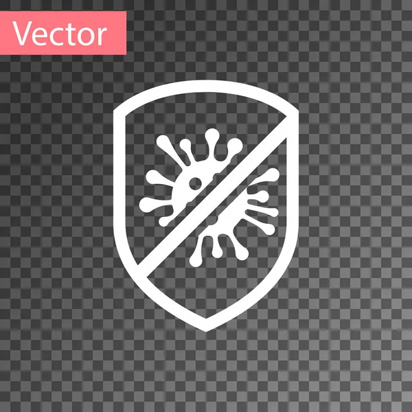 Fehér stop vírus, baktérium, csíra és Mikroba ikon izolált átlátszó háttérrel. Antibakteriális és vírusellenes védekezés, fertőzések elleni védelem. Vektoros illusztráció — Stock Vector