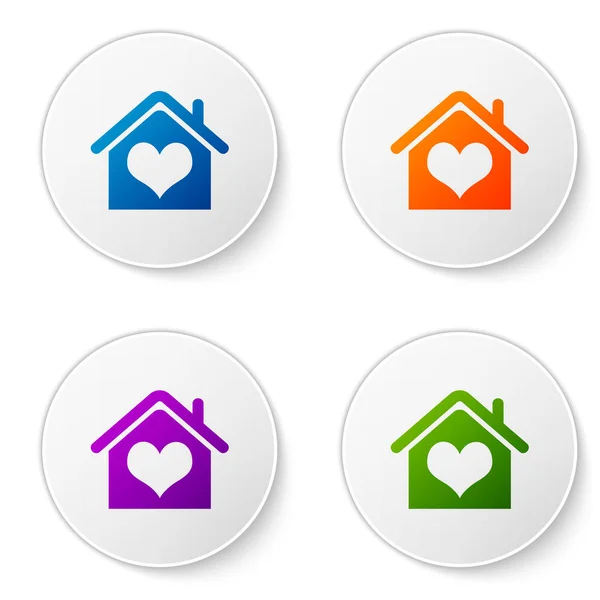 Color House with heart shape icon isolated on white background. Love home symbol. Family, real estate and realty. Set icons in circle buttons. Vector Illustration — Stock Vector
