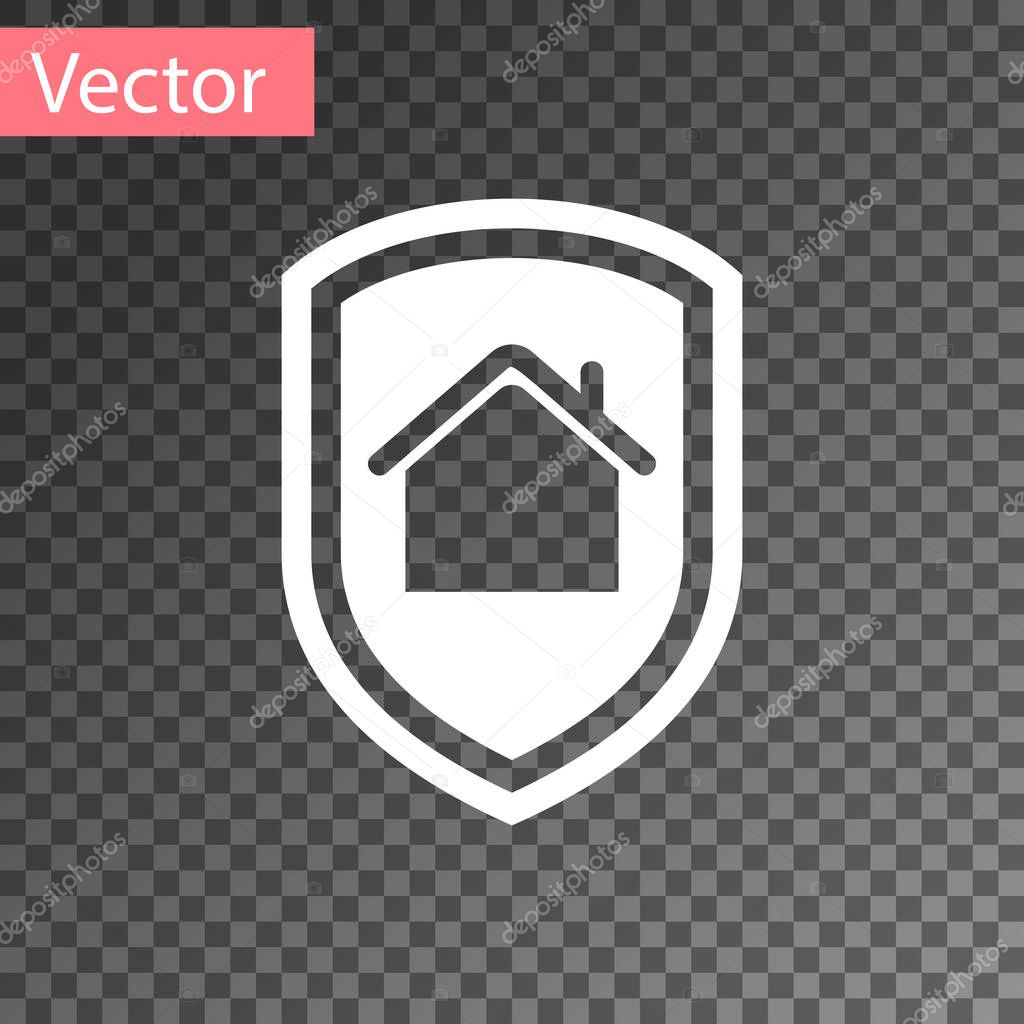 White House under protection icon isolated on transparent background. Home and shield. Protection, safety, security, protect, defense concept. Vector Illustration