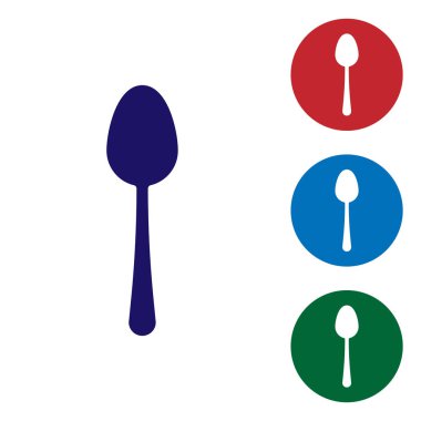 Blue Spoon icon isolated on white background. Cooking utensil. Cutlery sign. Set color icon in circle buttons. Vector Illustration clipart