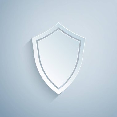 Kağıt kesme Shield simgesi gri arka plan üzerinde izole. Koruma işareti. Kağıt sanat tarzı. Vektör İllüstrasyonu