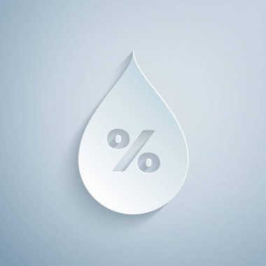 Kağıt kesme Su bırakma yüzdesi simgesi gri arka plan üzerinde izole. Nem analizi. Kağıt sanat tarzı. Vektör İllüstrasyonu