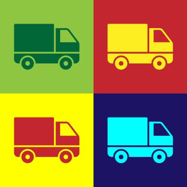Renk Teslimat kargo kamyon araç simgesi renk arka plan izole. Vektör İllüstrasyonu