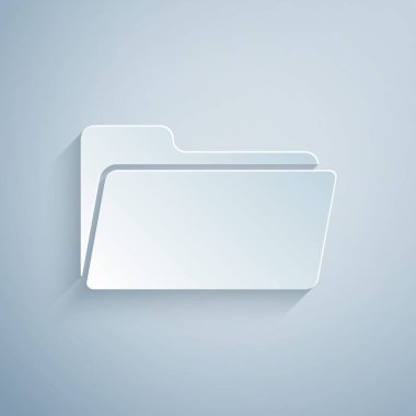 Kağıt kesme Klasör simgesi gri arka planda yalıtılmış. Kağıt sanat tarzı. Vektör İllüstrasyonu